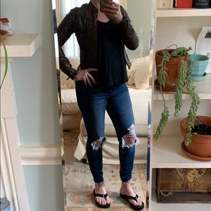 Max Studio S brown began leather Moto jacket